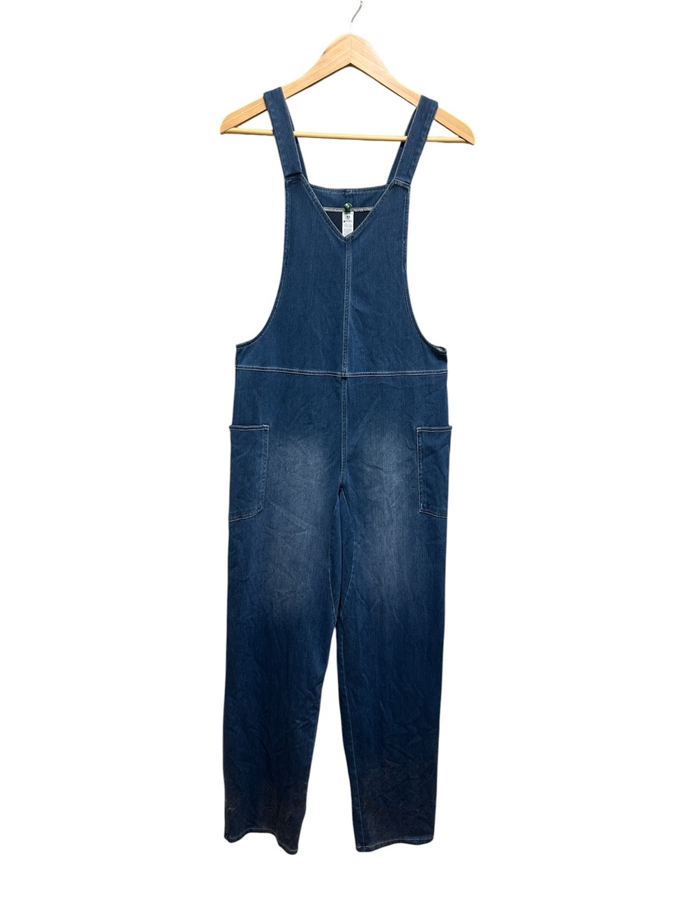 Halara Square Neck Stretchy Knit Denim Overalls Blue XS Tall